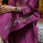 Slub cotton embroidered co-ord set