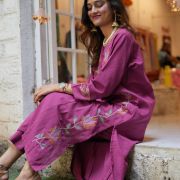 Slub cotton embroidered co-ord set