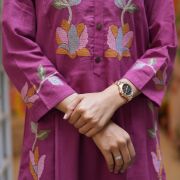 Slub cotton embroidered co-ord set