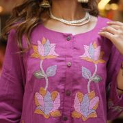 Slub cotton embroidered co-ord set